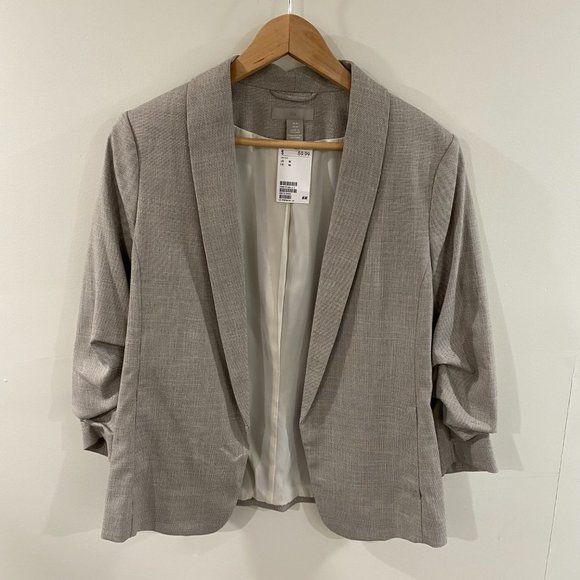NWT H&M Linen Blend Gathered-sleeve Jacket Size Medium - Picture 1 of 6